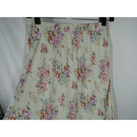 Vintage Kar-a-van Cream Floral Rose Print Textured Midi Skirt Size Small - Picture 9 of 11